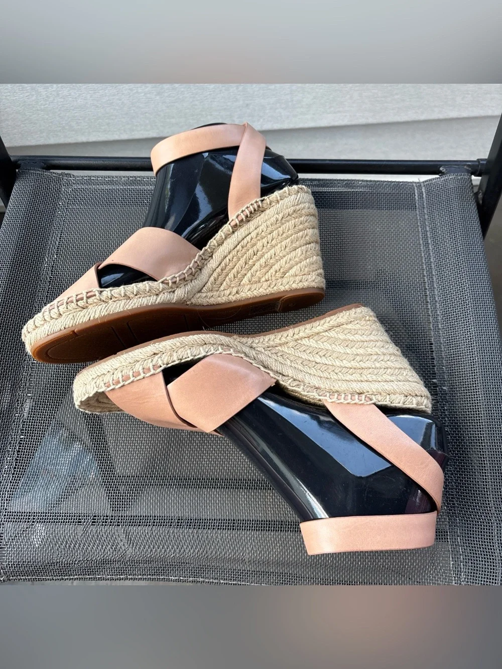 Tory Burch Tan Leather Wedge Espadrille Sandals Size 8.5